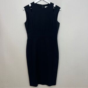 LK Bennett Nelly black knee length tailored pencil dress slit shoulders size 8